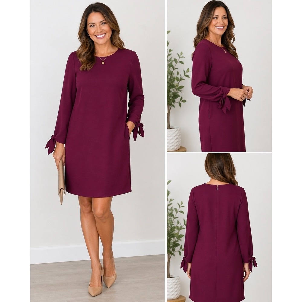 Ronni Nicole Plum Shift‎ Dress 12 Long Sleeve Tie Cuff Stretch